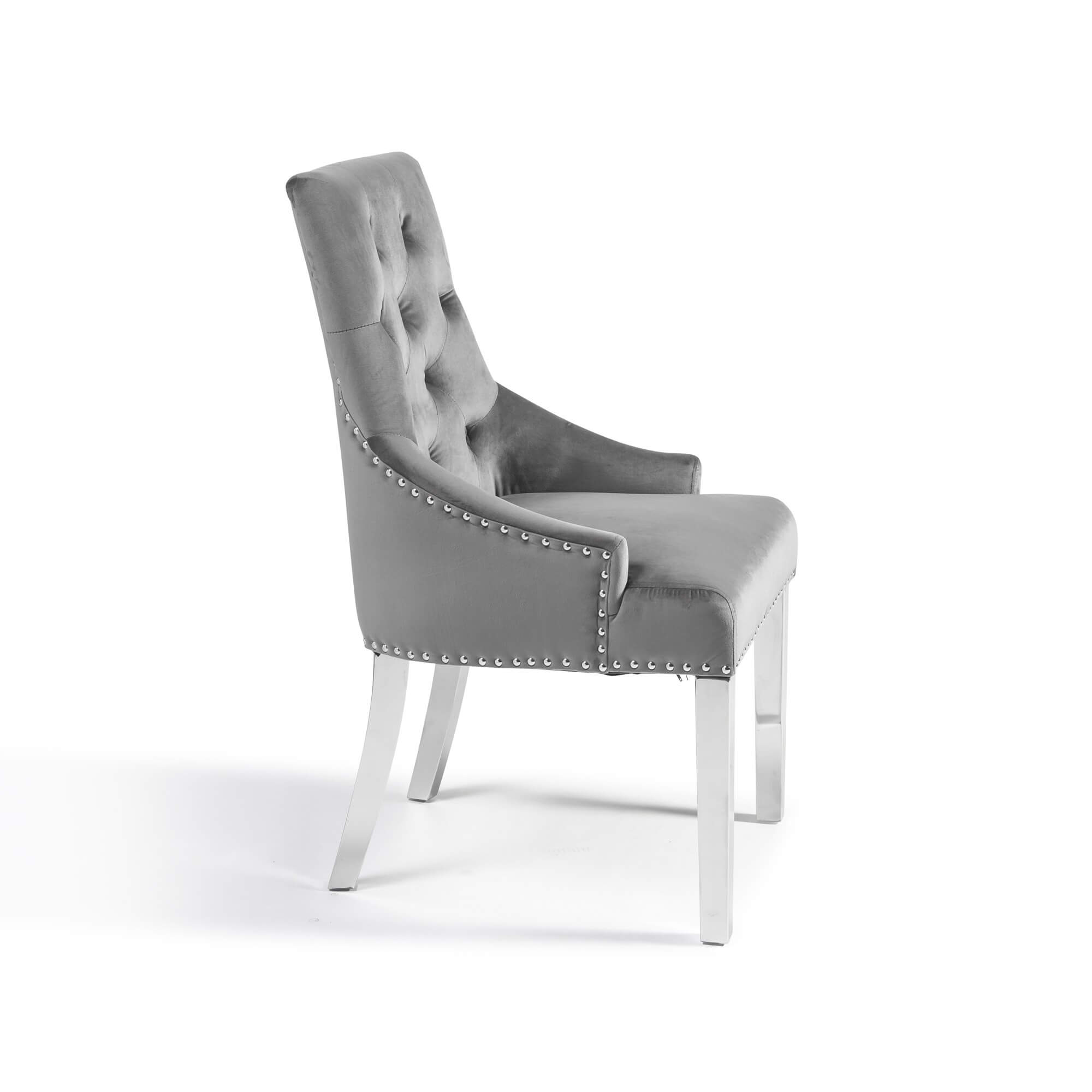 Set of 2 Chelsea Scoop Grey Velvet Dining Chair – Steel Legs