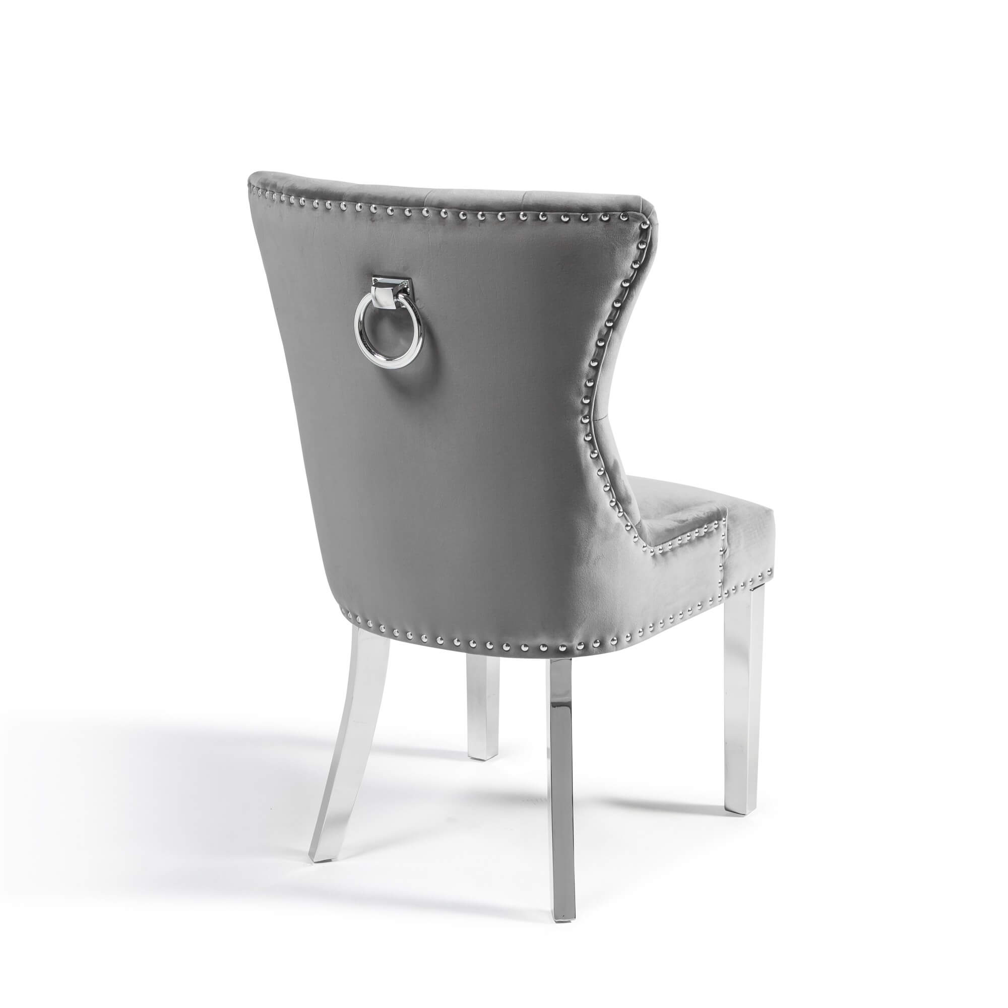 Grey Velvet Dining Room Chair with Polished Steel Legs | Grosvenor ...