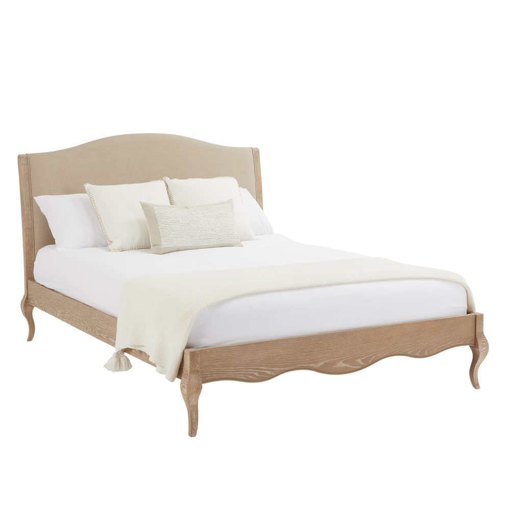 Lille French Limed Oak Upholstered Low Foot Board Bed - Double - Image 8