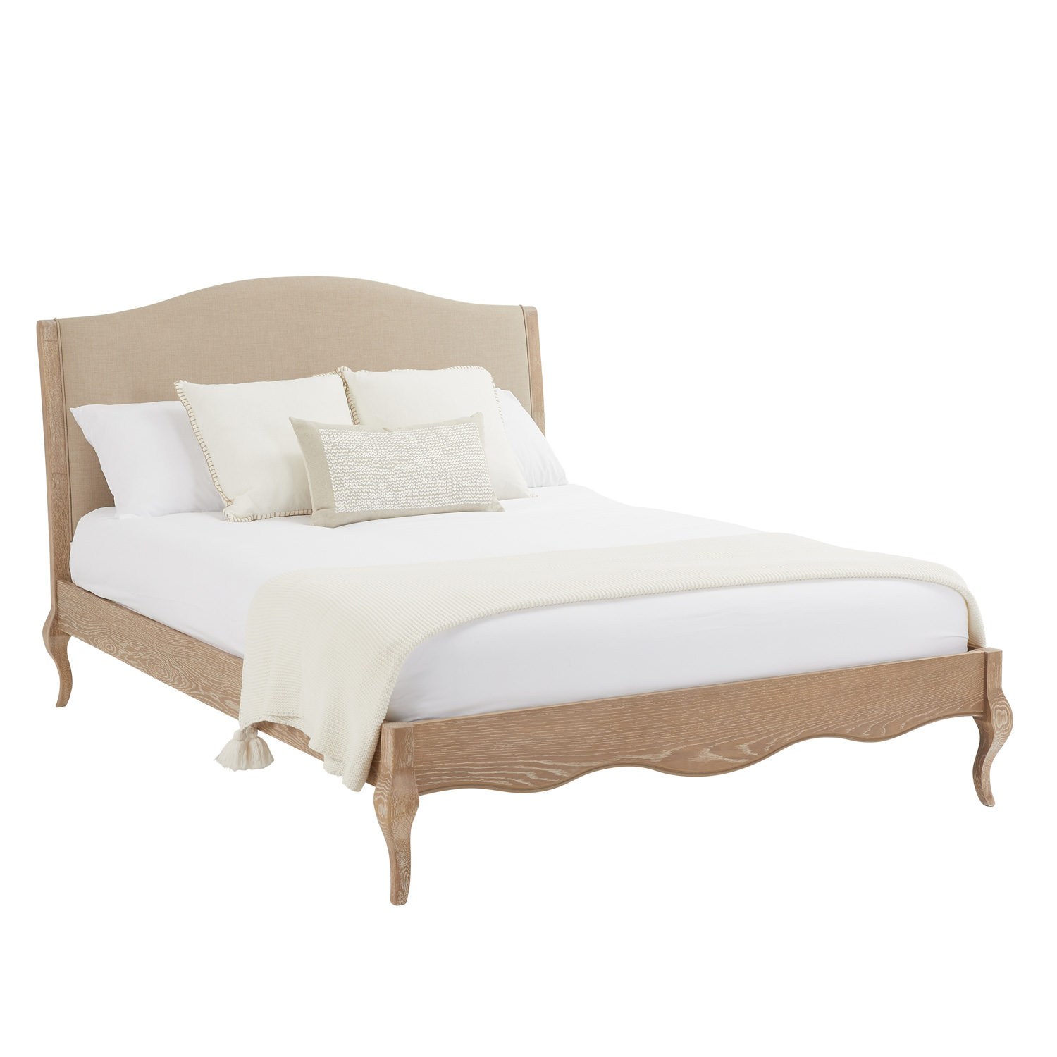 French Style Double Bed Limed Oak Oatmeal Linen Grosvenor