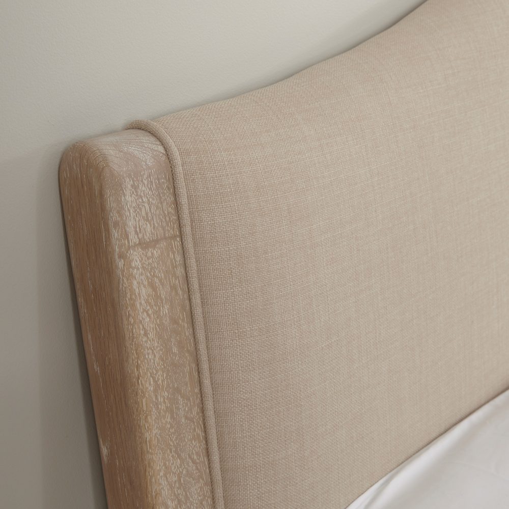 Lille French Limed Oak Upholstered Low Foot Board Bed - Double - Image 7