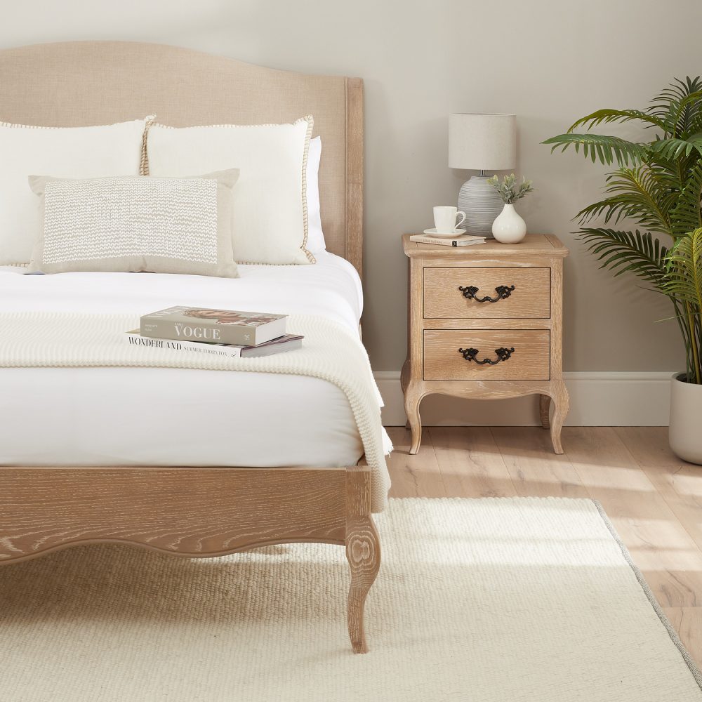 Lille French Limed Oak Upholstered Low Foot Board Bed - Double - Image 5