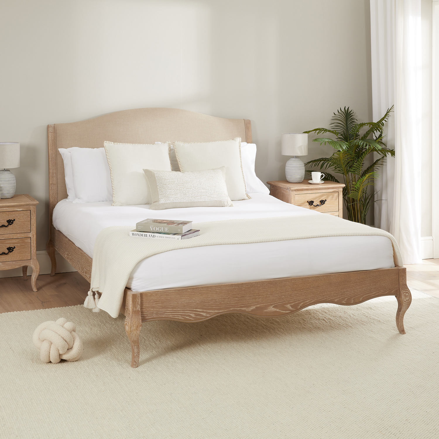 Lille French Limed Oak Upholstered Low Foot Board Bed – Double