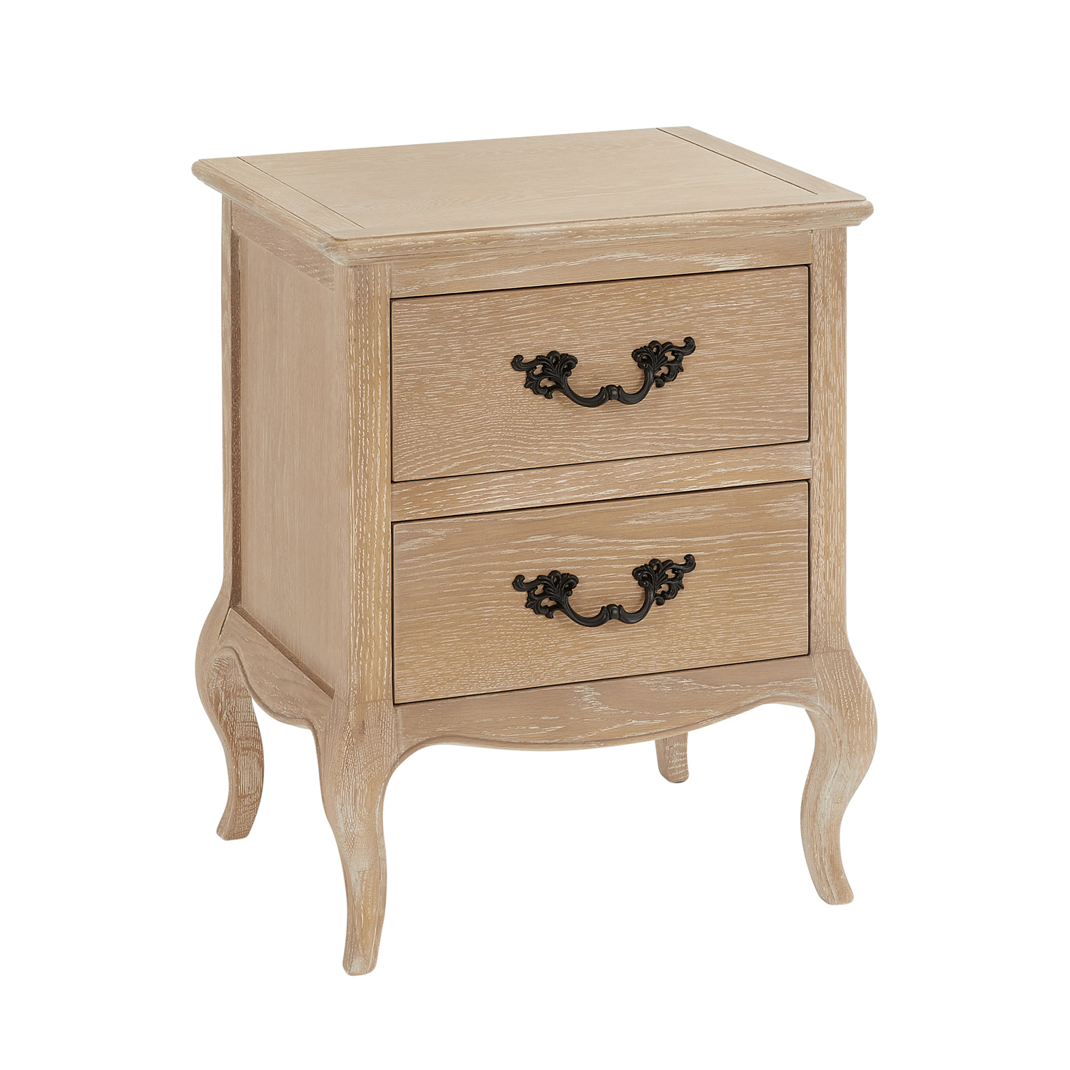 Lille French Limed Oak Two Drawer Bedside Table