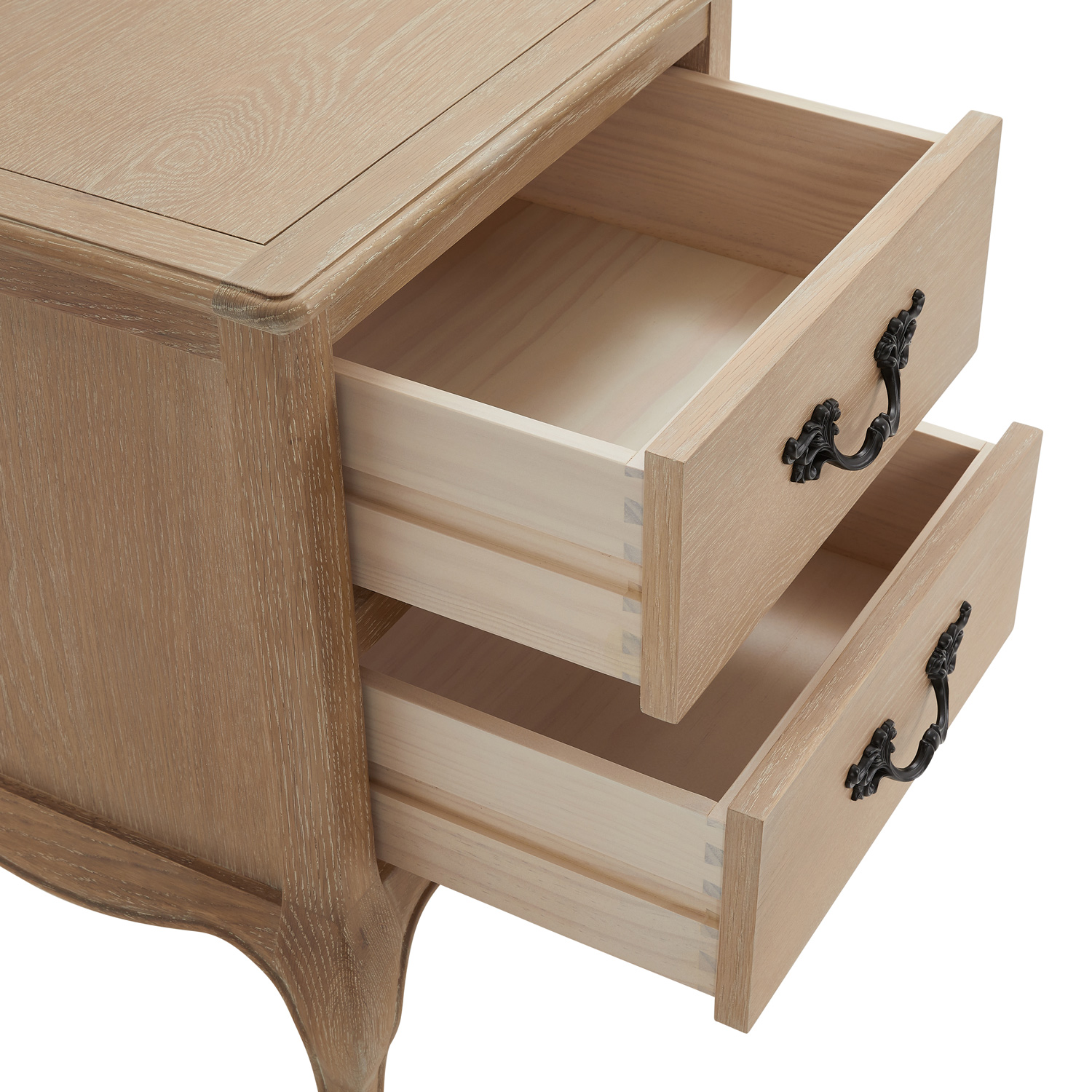 Lille French Limed Oak Two Drawer Bedside Table