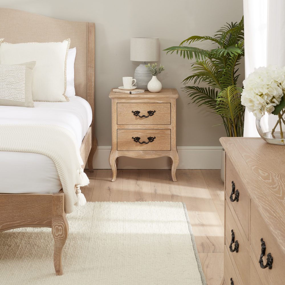 Lille French Limed Oak Two Drawer Bedside Table - Image 5