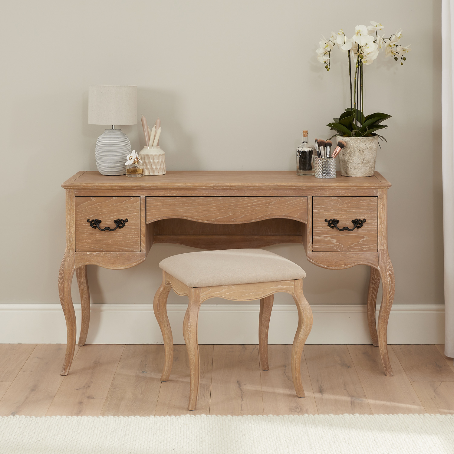 Lille French Limed Oak Dressing Table Set