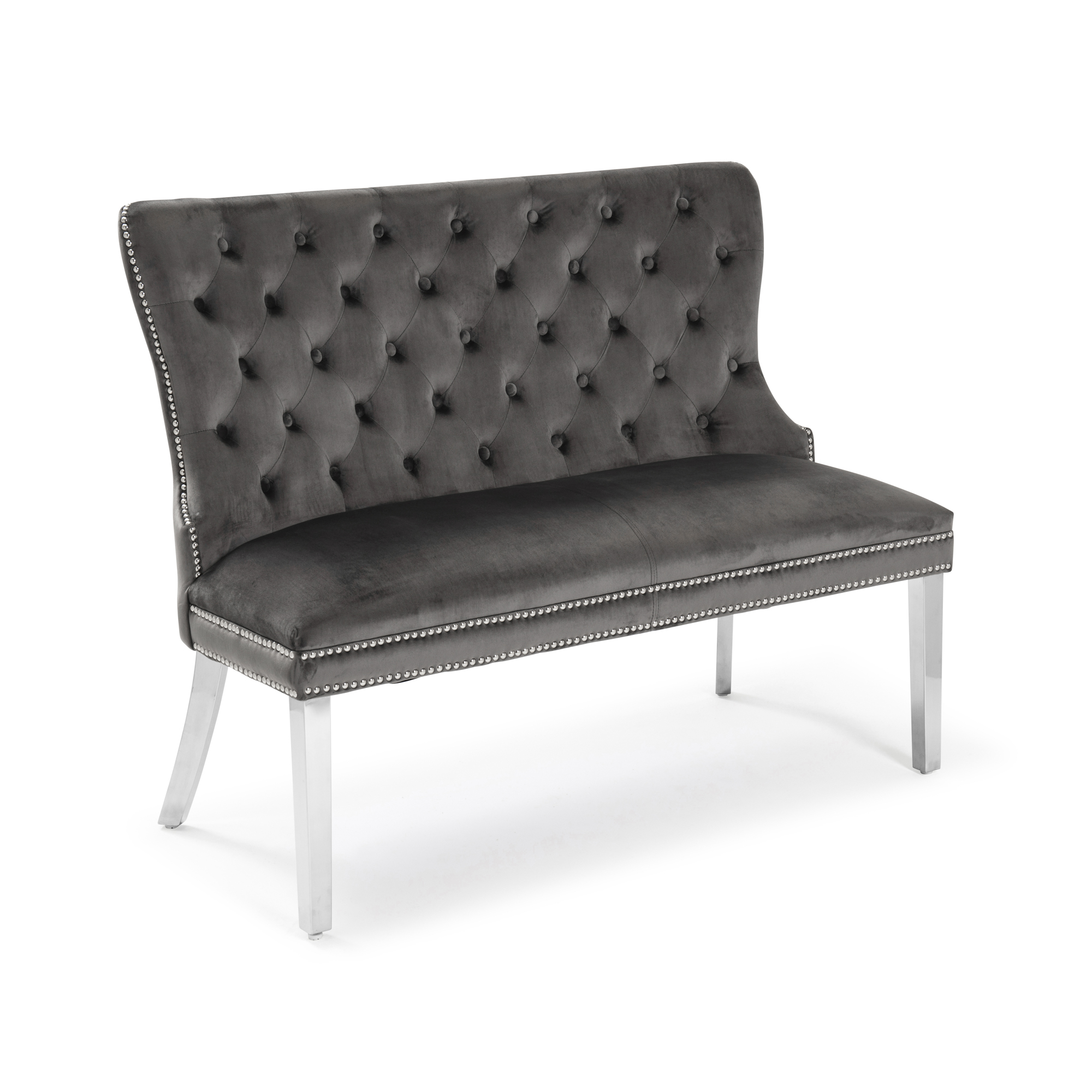2 Seater Grey Brushed Velvet Upholstered Dining Bench