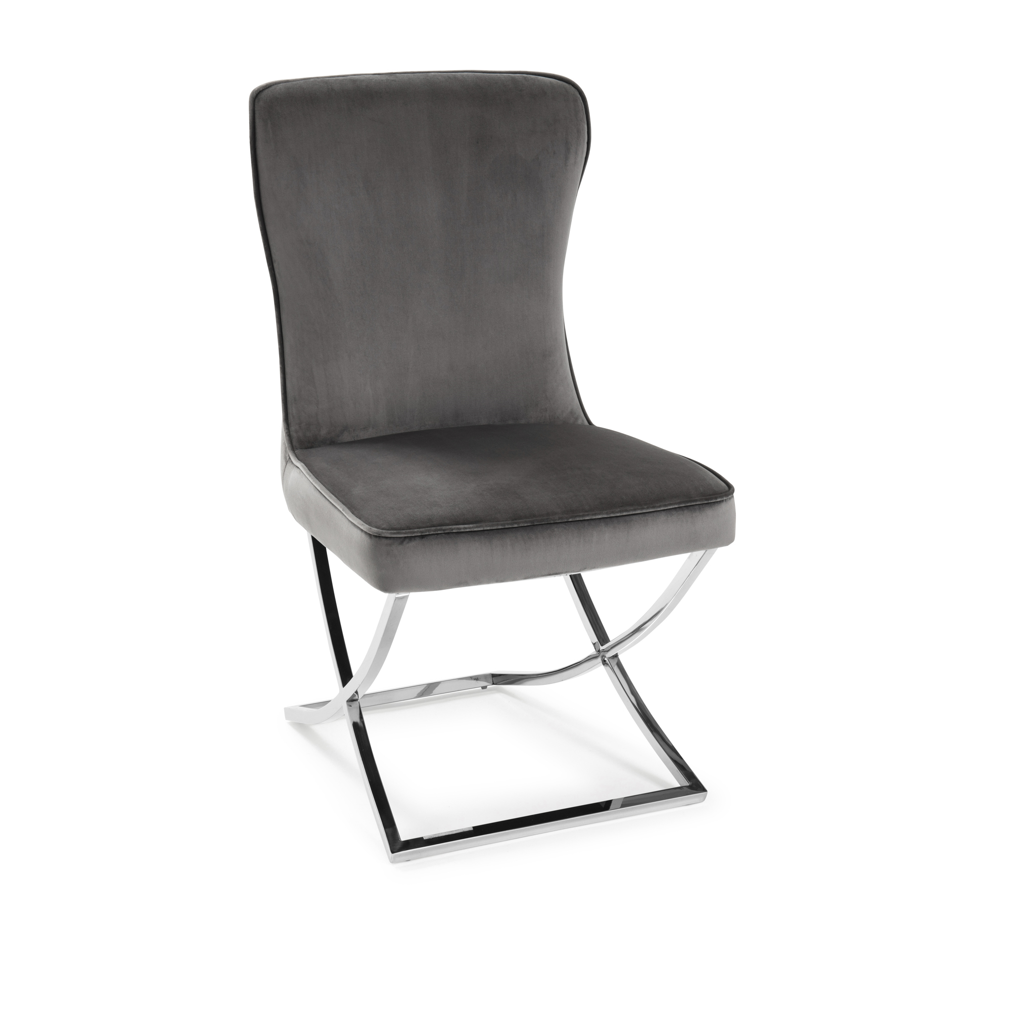 (Set of 2) Cheshire Grey Brushed Velvet Dining Chair with a Stainless Steel Cross Leg