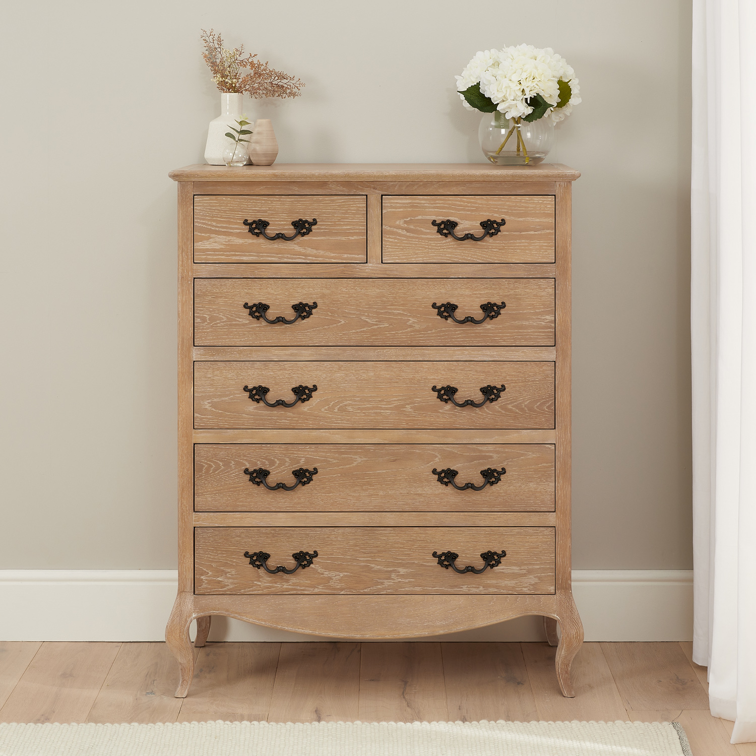 Lille French Limed Oak 6 Drawer Tall Chest