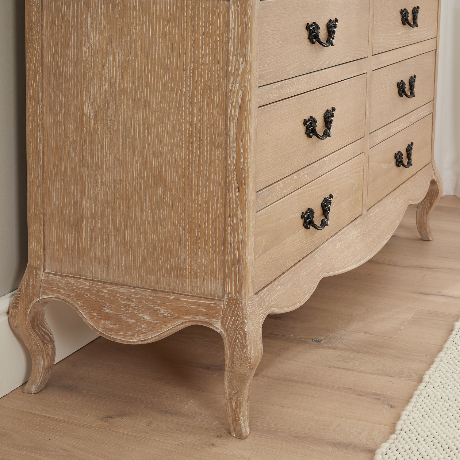 Lille French Limed Oak 6 Drawer Wide Chest