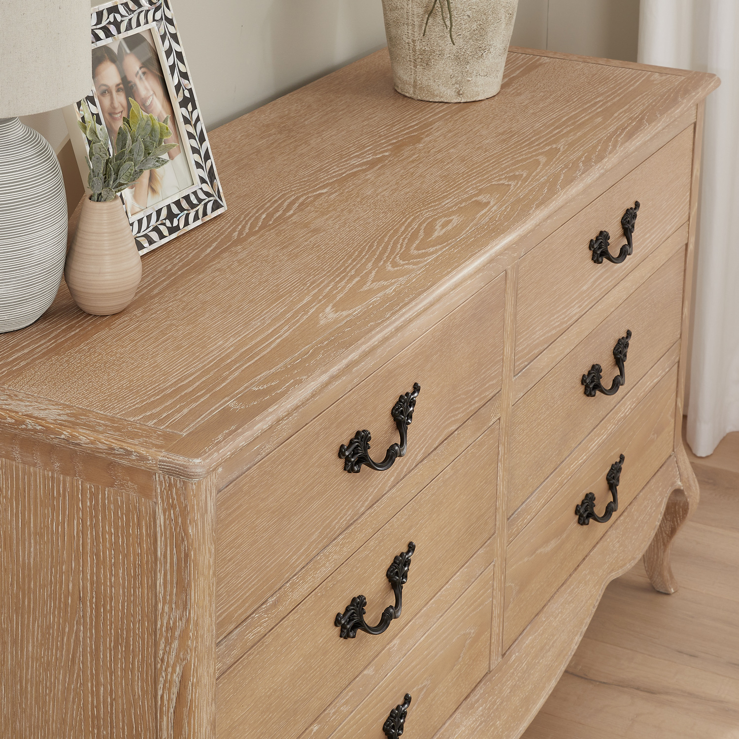 Lille French Limed Oak 6 Drawer Wide Chest