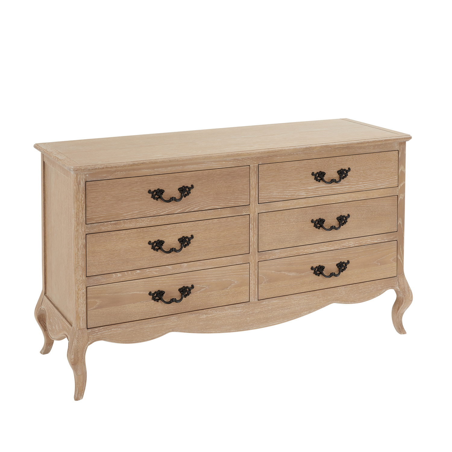 Lille French Limed Oak 6 Drawer Wide Chest