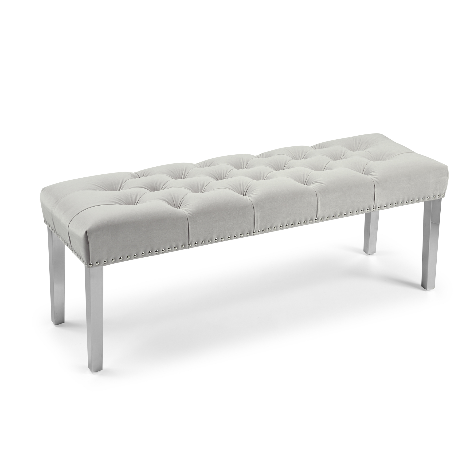 Richmond Upholstered Light Grey Tiffany Velvet Dining Bench – Steel Legs