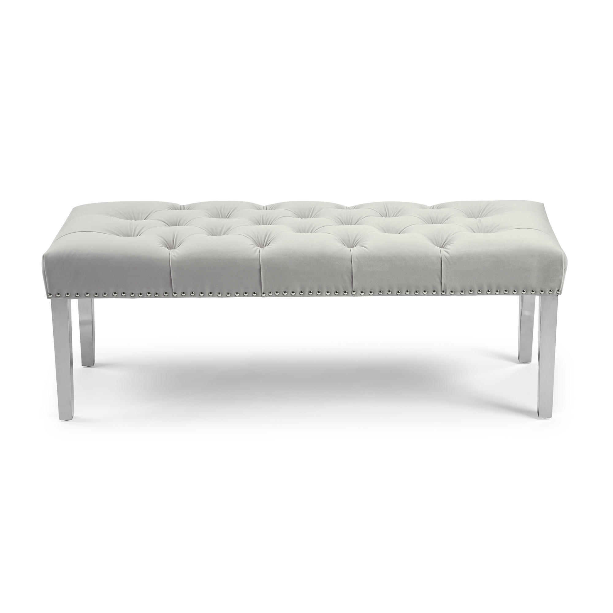 Richmond Upholstered Dove Grey Tiffany Velvet Dining Bench – Steel Legs