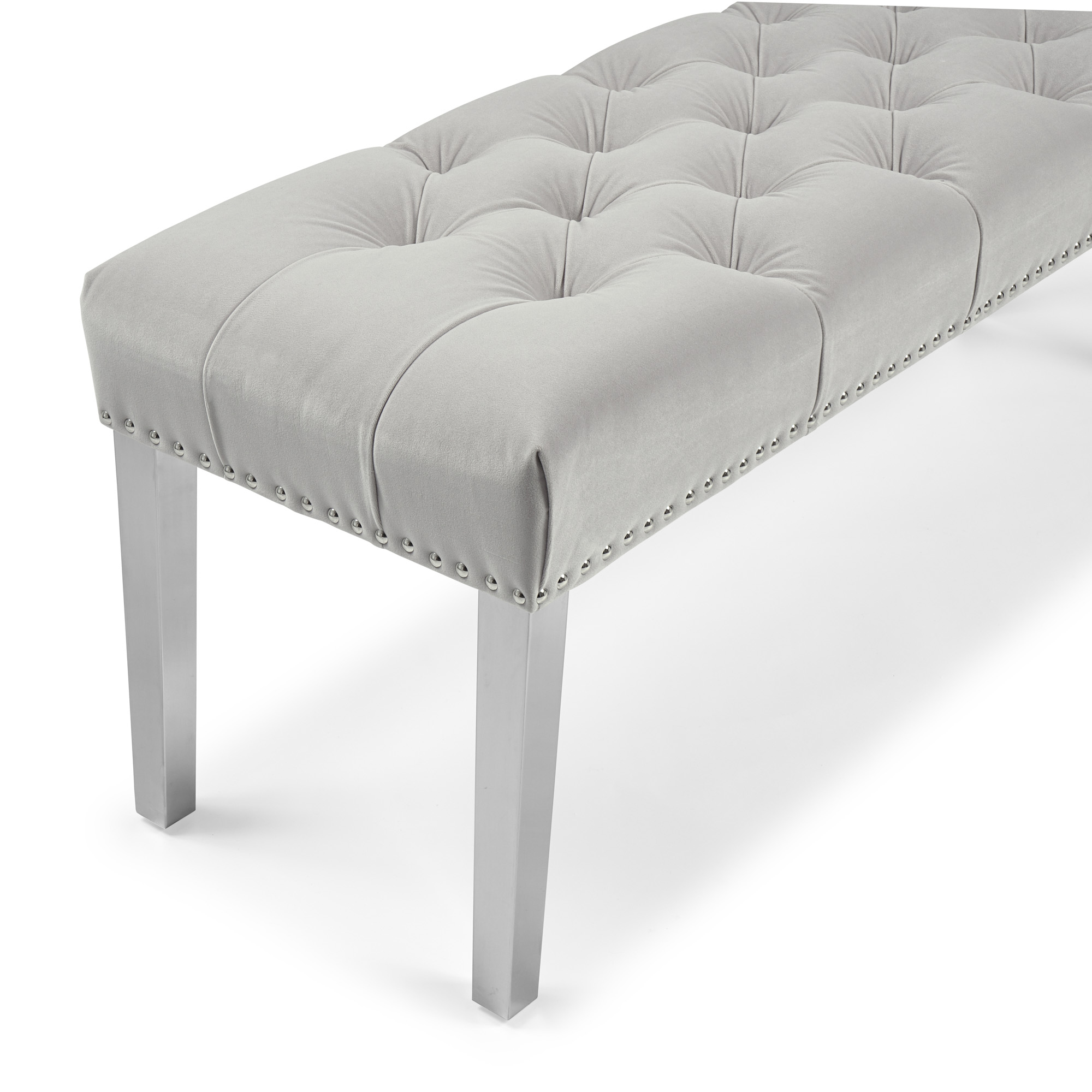 Richmond Upholstered Light Grey Tiffany Velvet Dining Bench – Steel Legs