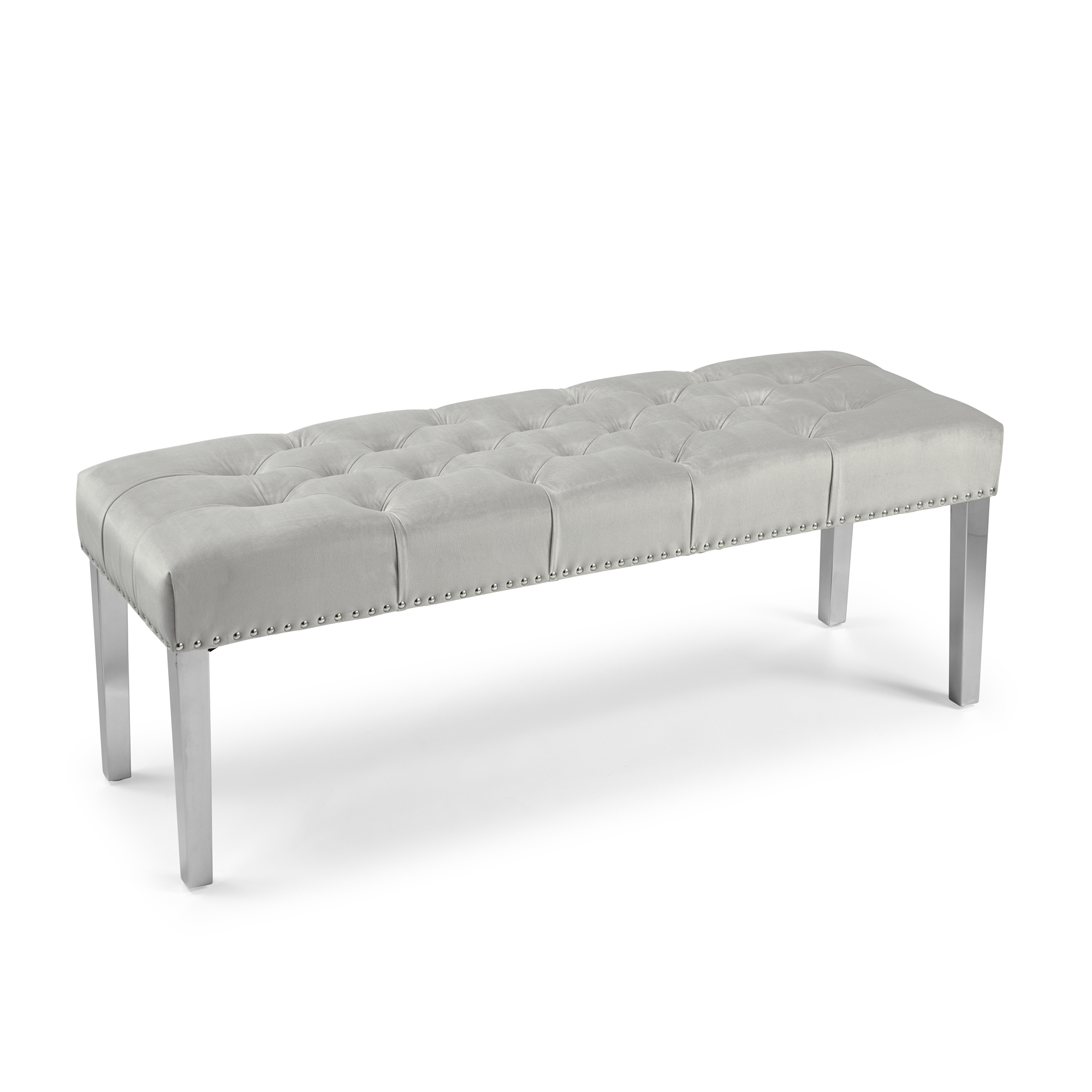 Richmond Upholstered Dove Grey Brushed Velvet Dining Bench – Steel Legs