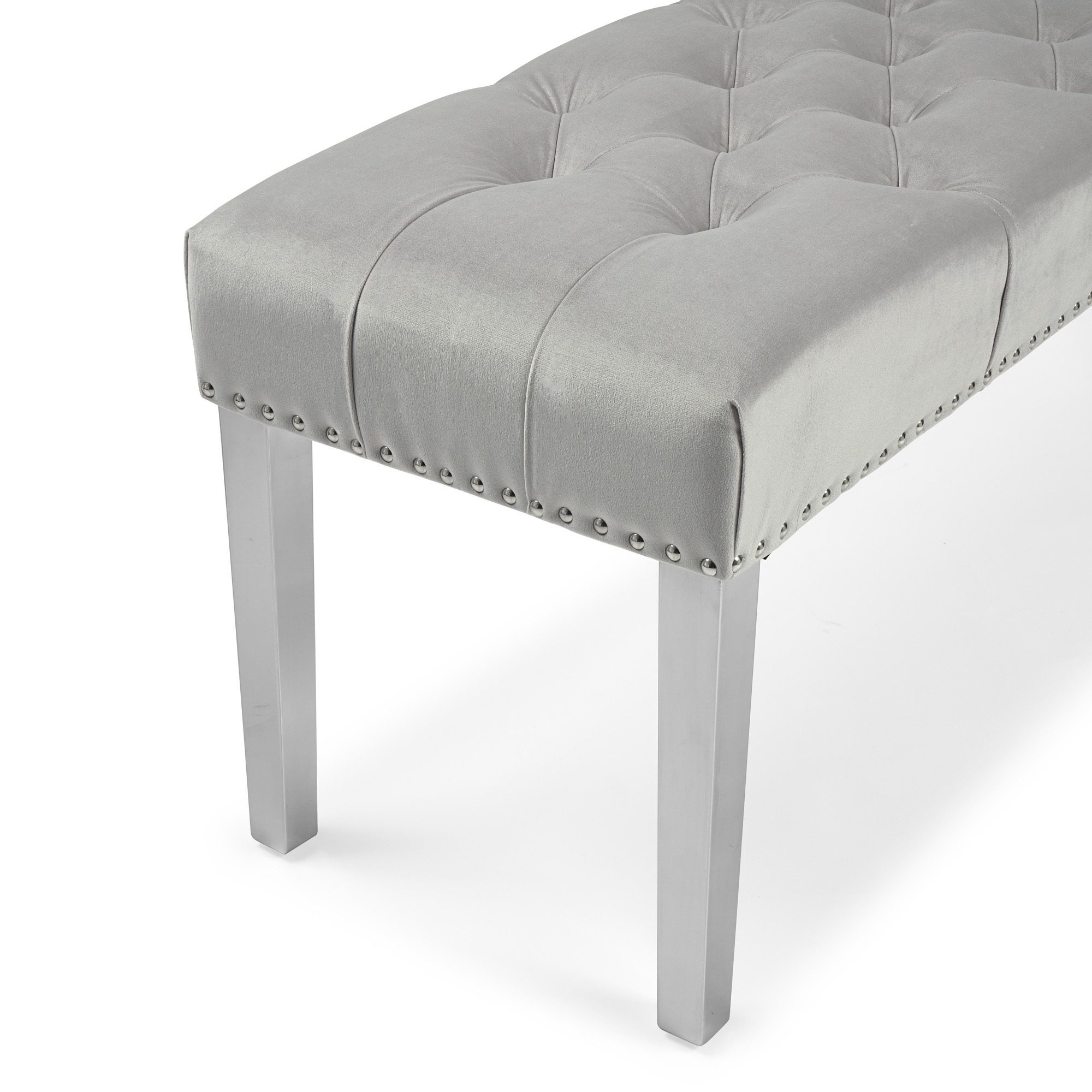 Richmond Upholstered Light Grey Brushed Velvet Dining Bench – Steel Legs