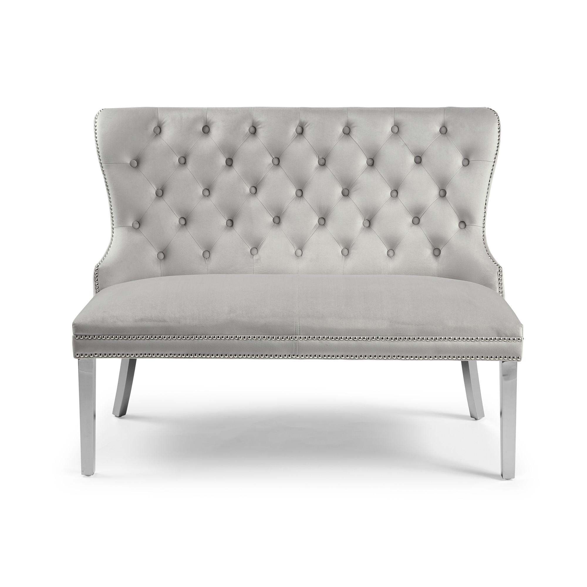 2 Seater Light Grey Brushed Velvet Upholstered Dining Bench