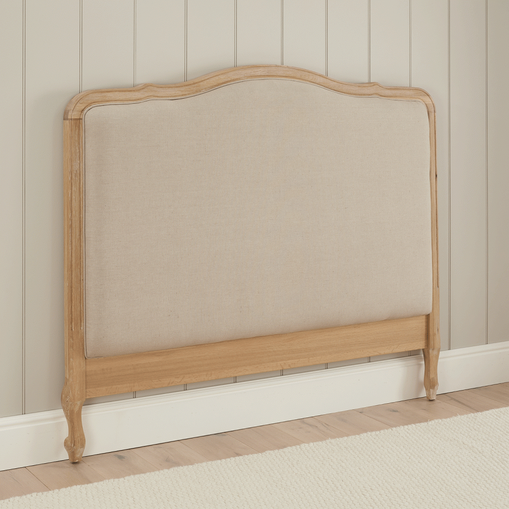Clementine French Whitewash Oak Upholstered Divan Base Headboard - King - Image 5
