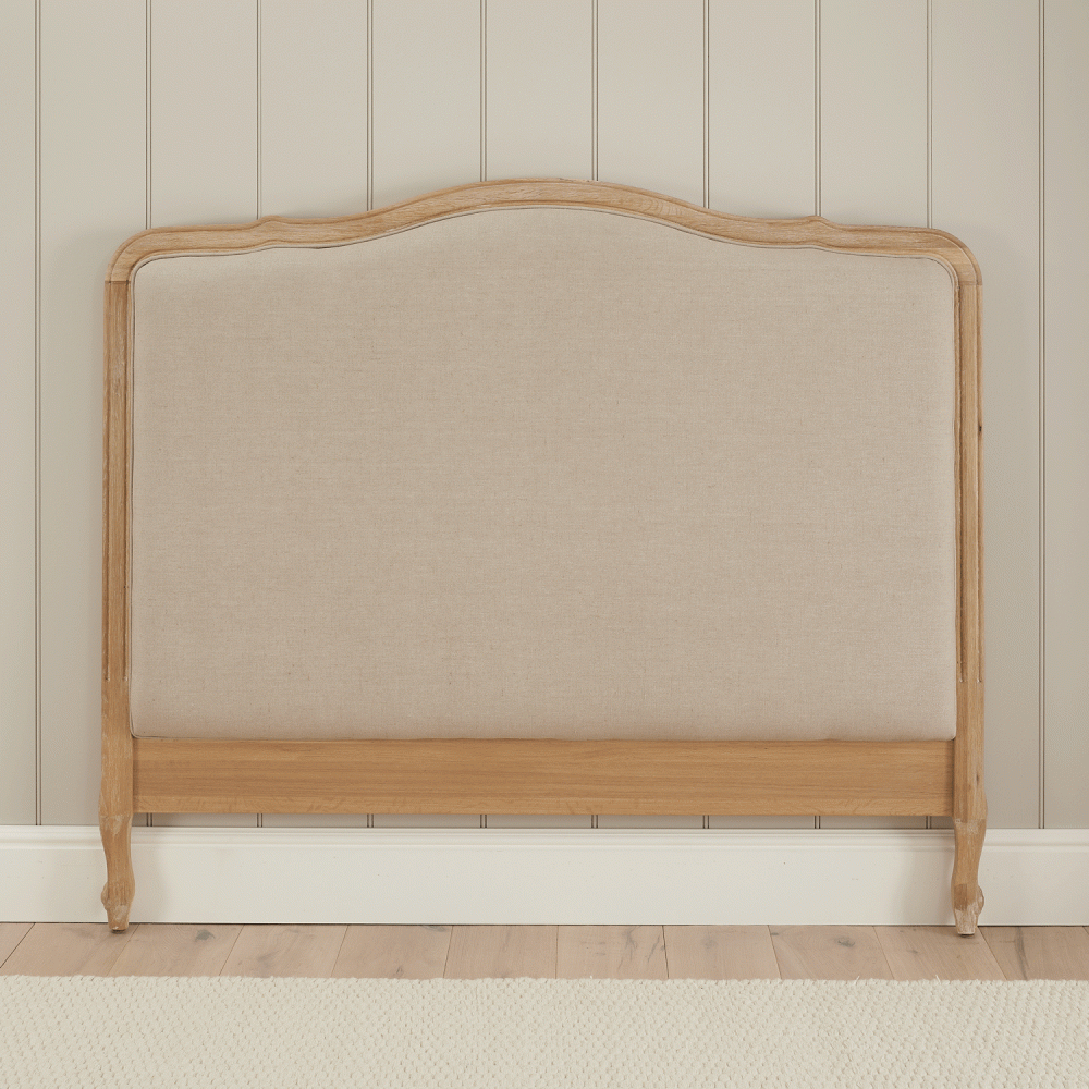 Clementine French Whitewash Oak Upholstered Divan Base Headboard - King - Image 6