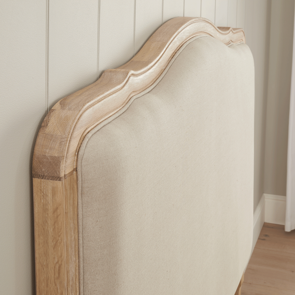 Clementine French Whitewash Oak Upholstered Divan Base Headboard - King - Image 4