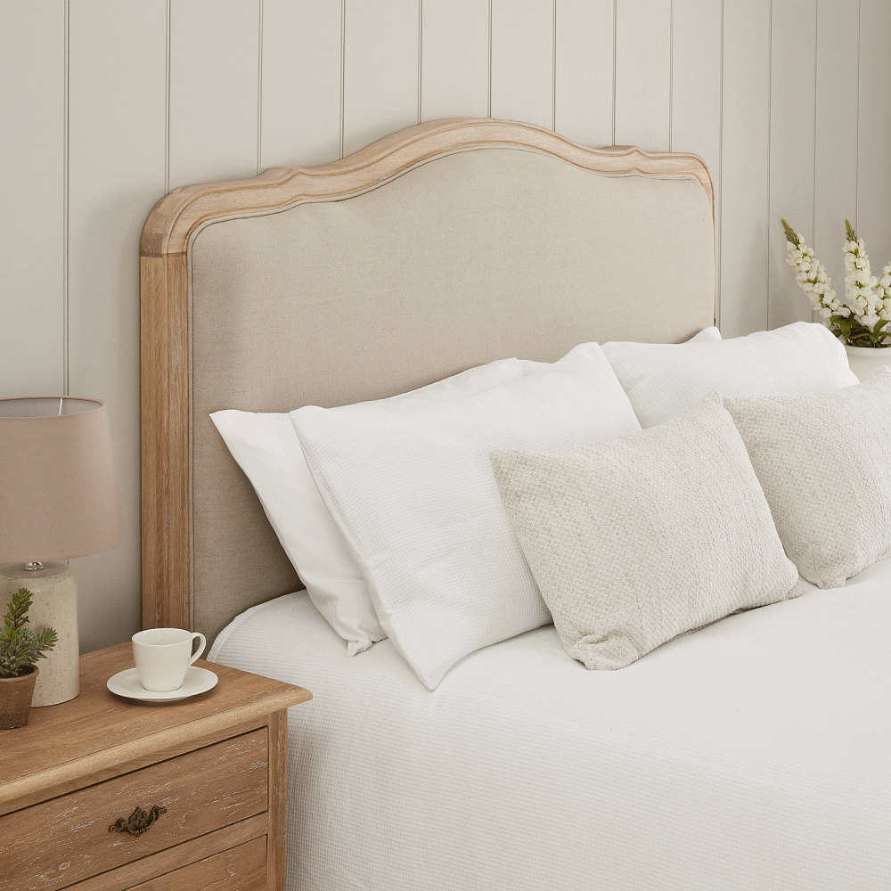 Clementine French Whitewash Oak Upholstered Divan Base Headboard - King