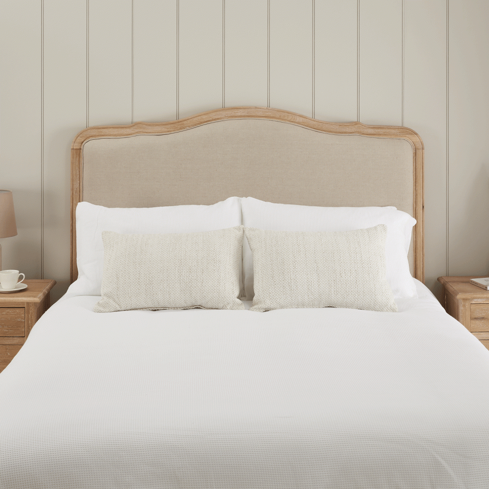Clementine French Whitewash Oak Upholstered Divan Base Headboard - King - Image 3