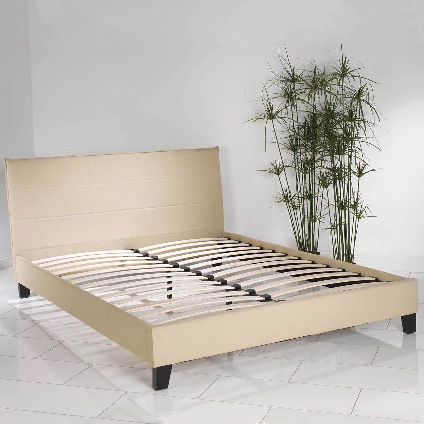 Modern King Size Bed – Sand Linen Upholstered