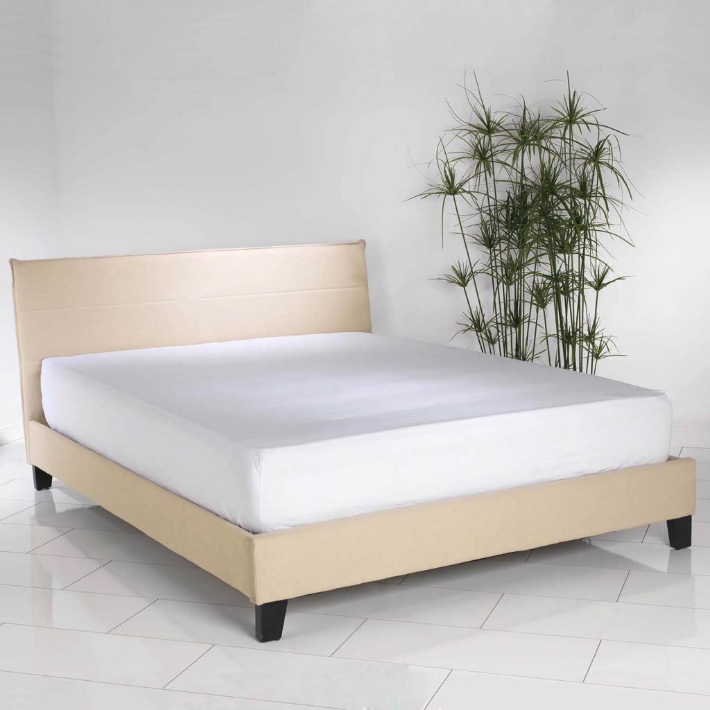 Modern King Size Bed Sand Linen Upholstered Grosvenor Furniture