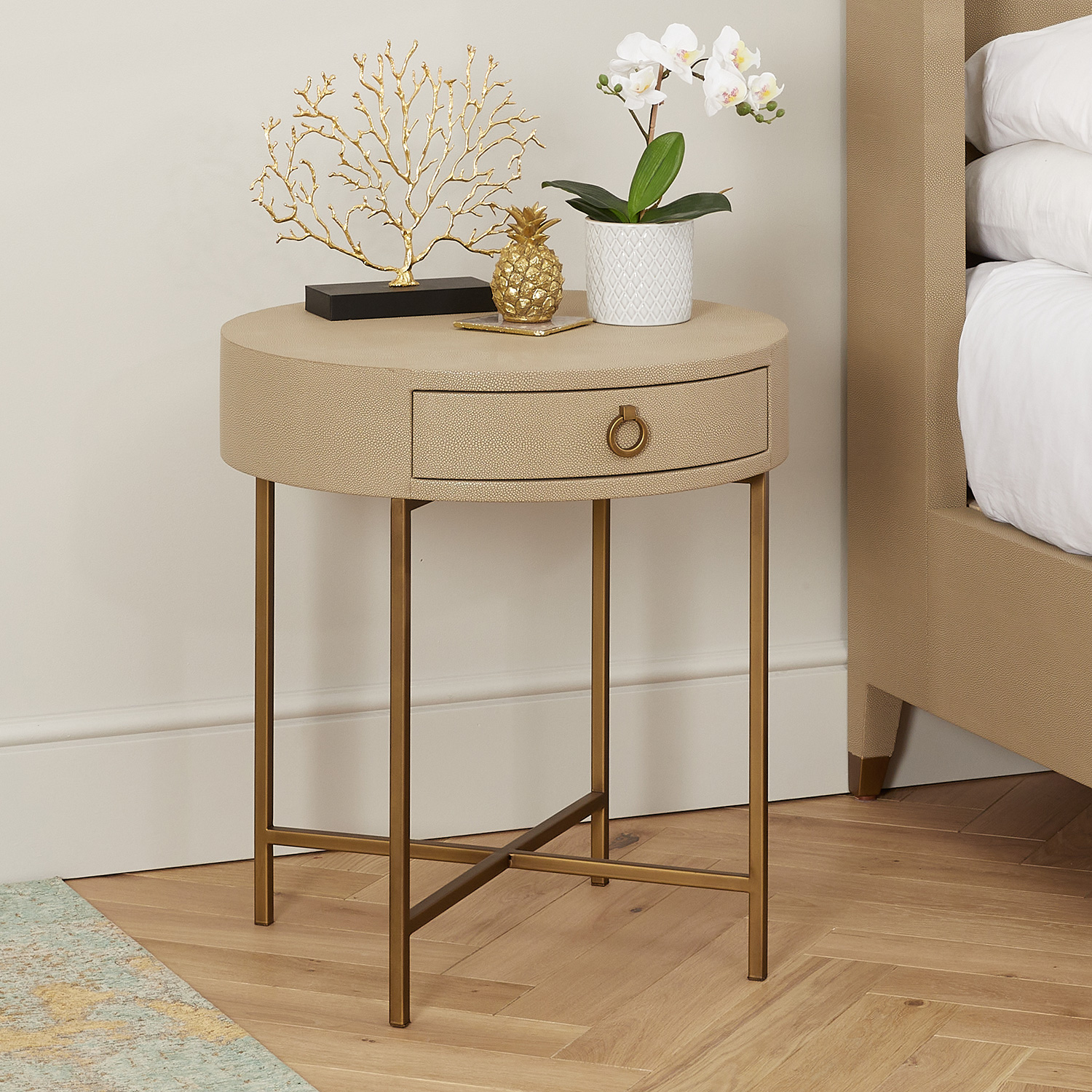 Richmond Circular Shagreen 1 Drawer Lamp Table