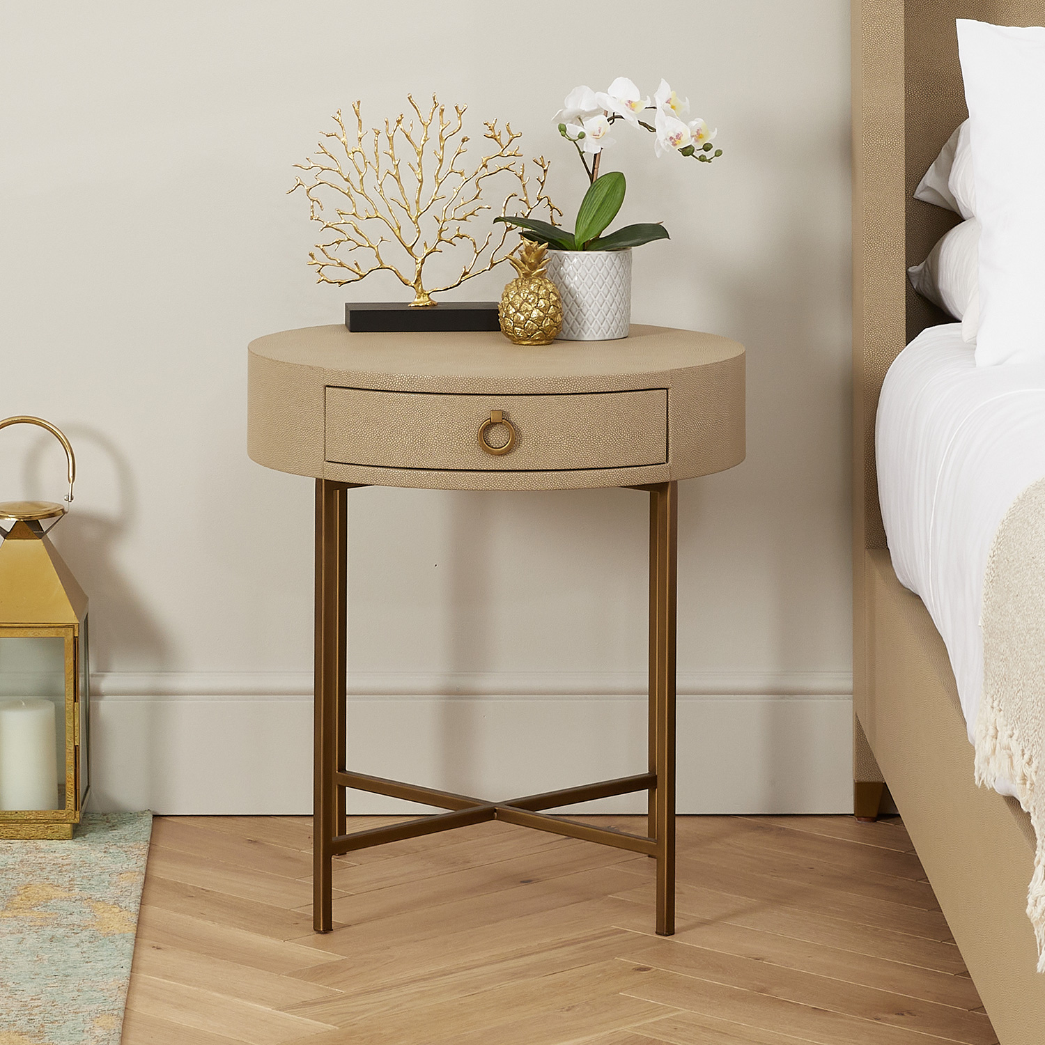 Richmond Circular Shagreen 1 Drawer Lamp Table