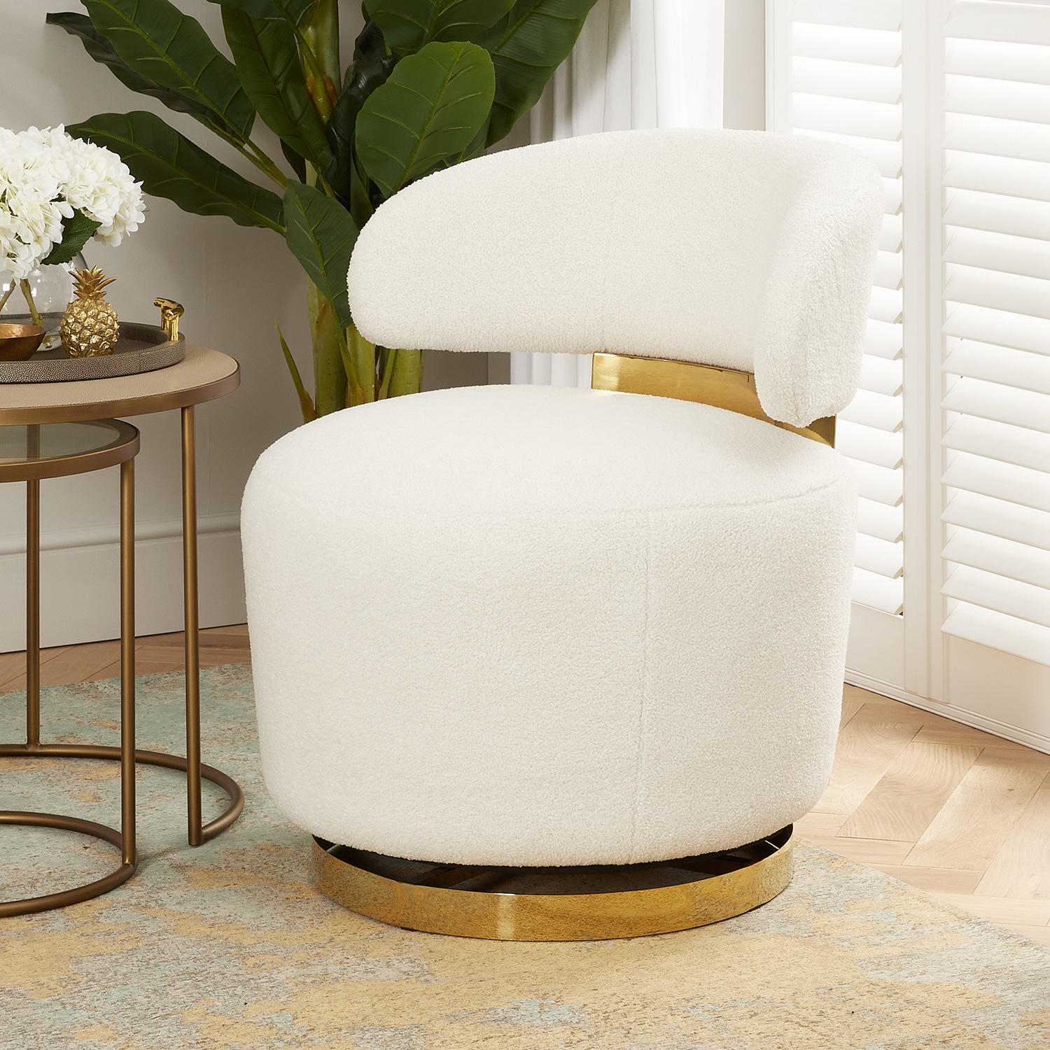 Cecilia Boucle Lounge Chair – Gold Base