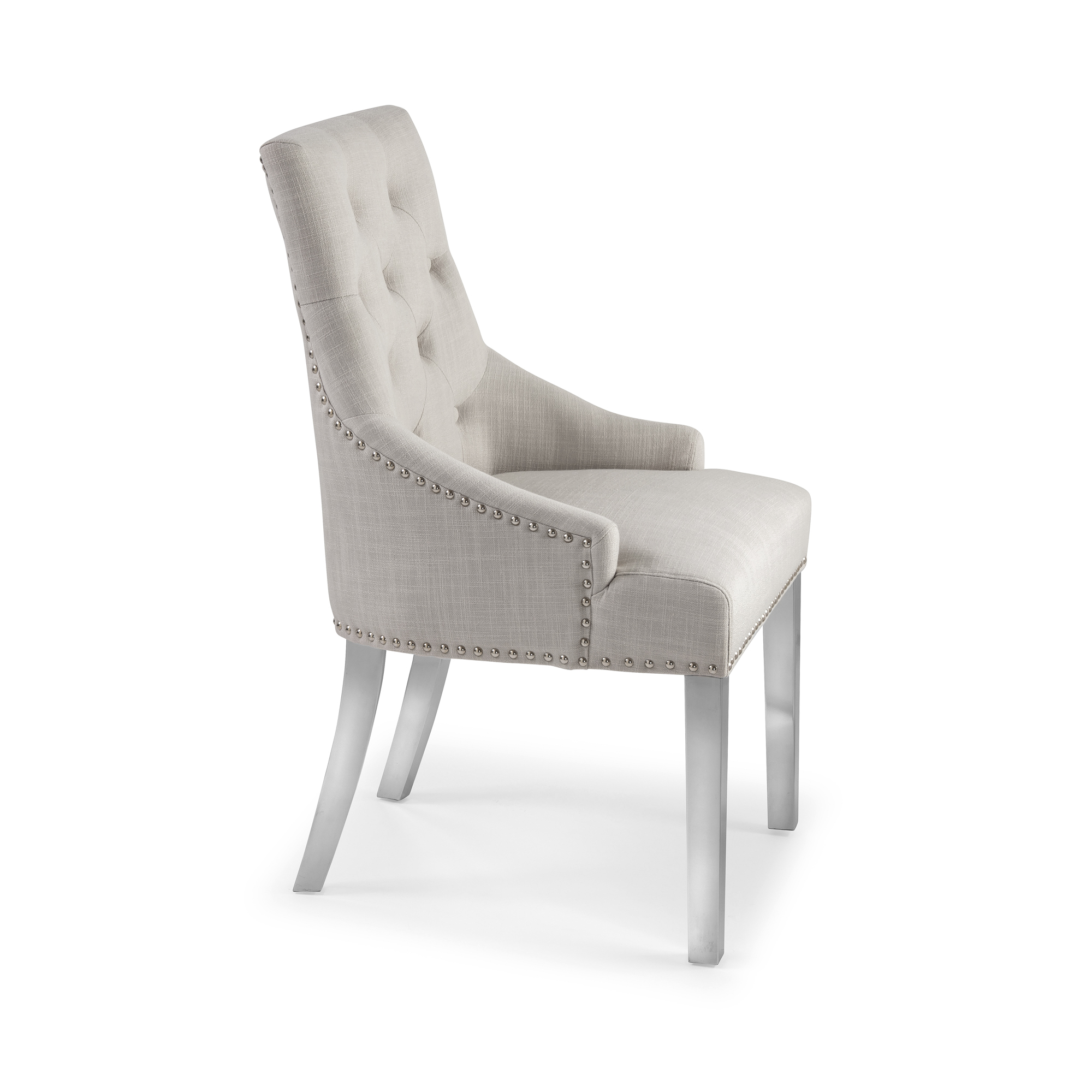 CLEARANCE: Chelsea Upholstered Scoop Dining Chair In A Natural Linen Fabric with Steel Legs
