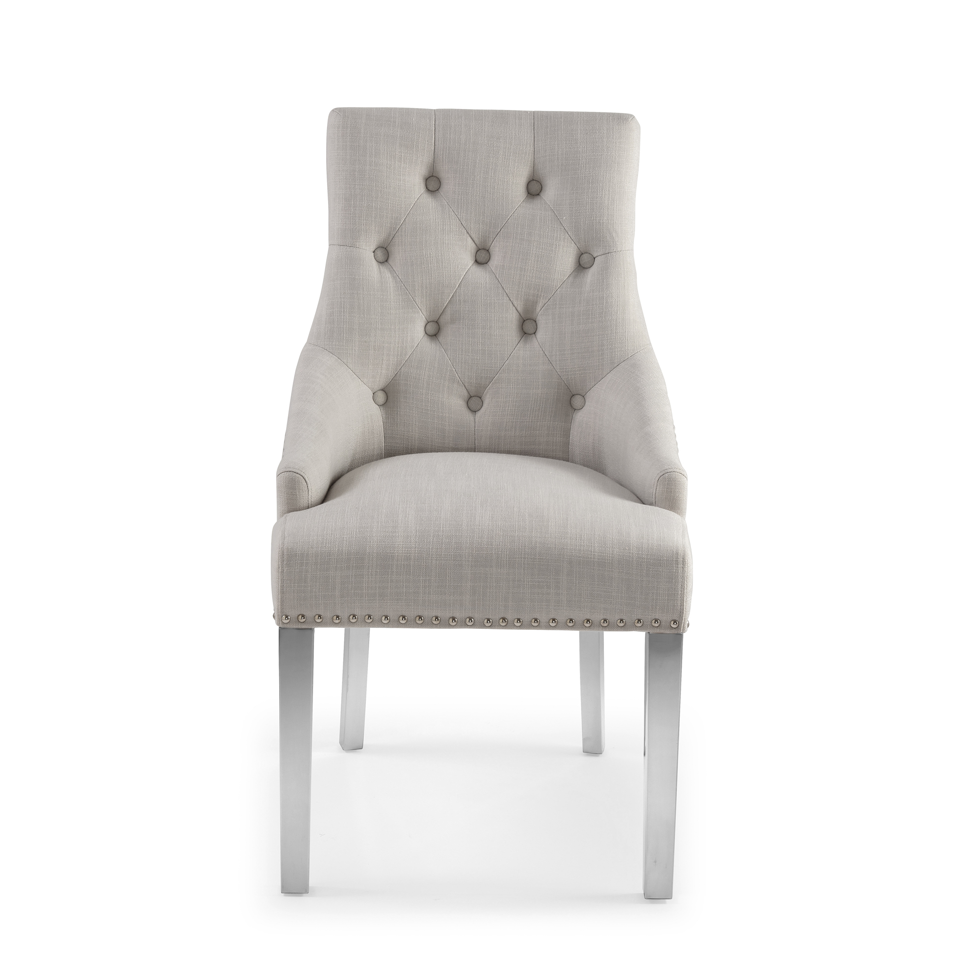 CLEARANCE: Chelsea Upholstered Scoop Dining Chair In A Natural Linen Fabric with Steel Legs