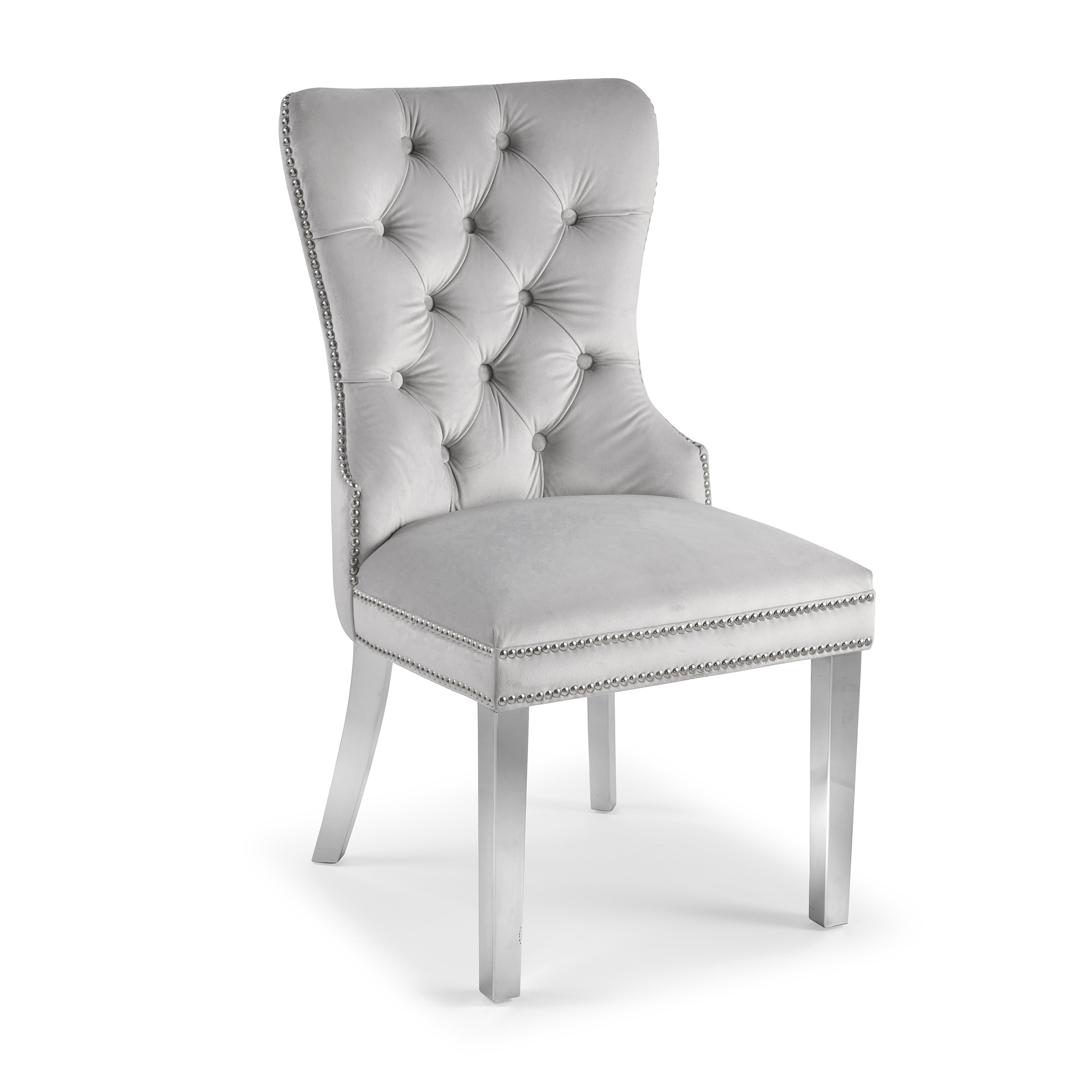 Set of 8 Hale Light Grey Brushed Velvet Dining Chair with Hoop Handle – Steel Legs