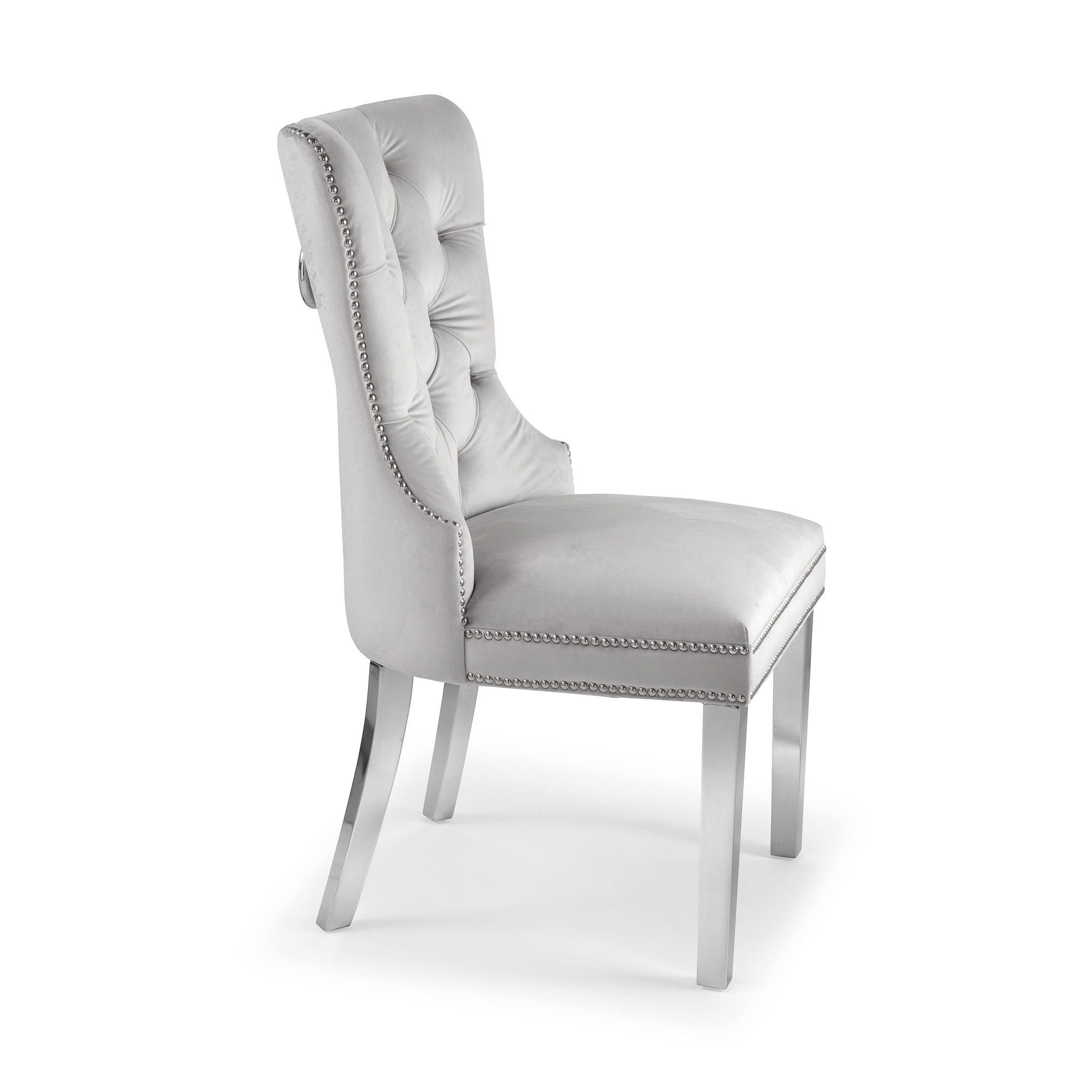 Set of 4 Hale Light Grey Brushed Velvet Dining Chair with Hoop Handle – Steel Legs