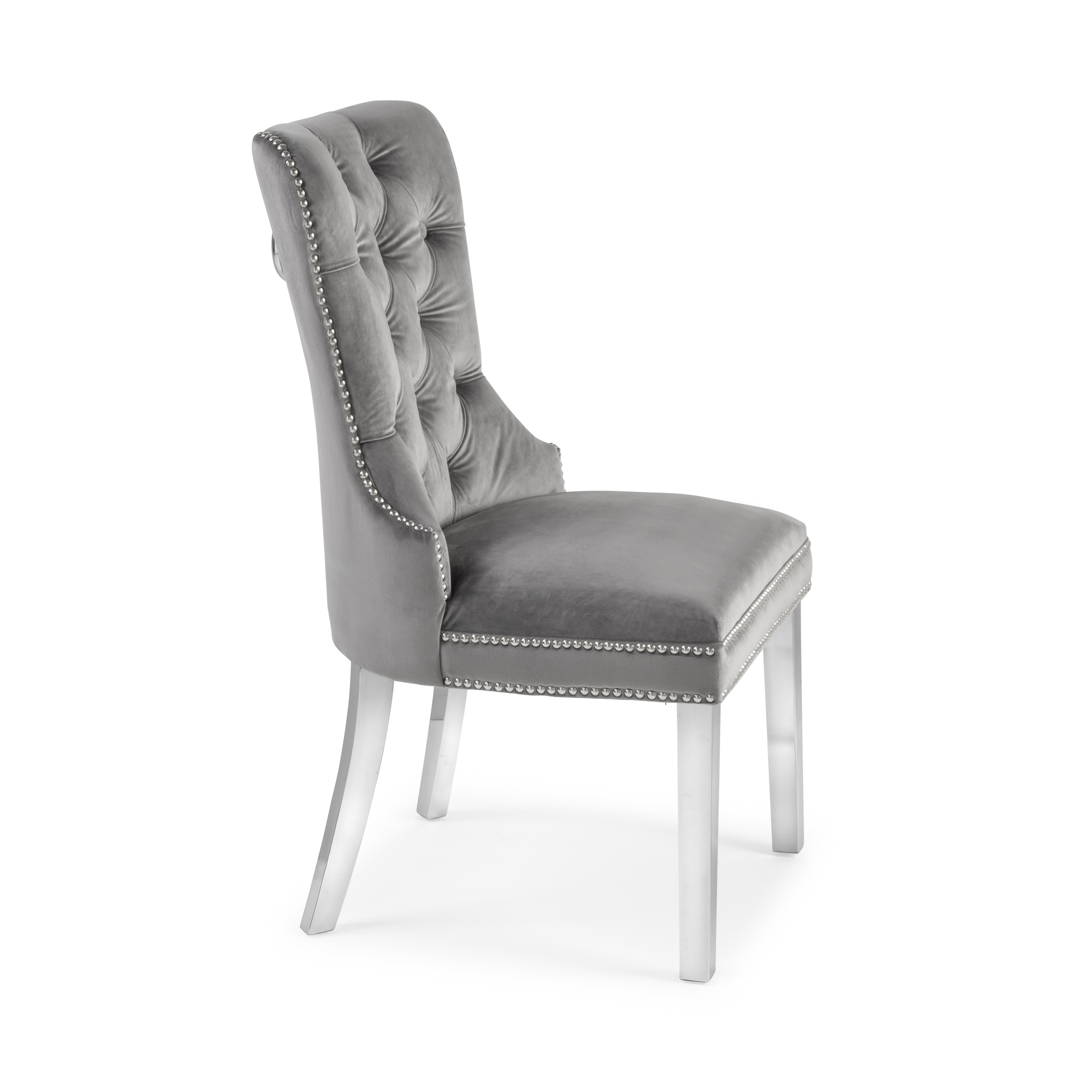 Hale Grey Brushed Velvet Dining Chair with Polished Steel Legs – Set of