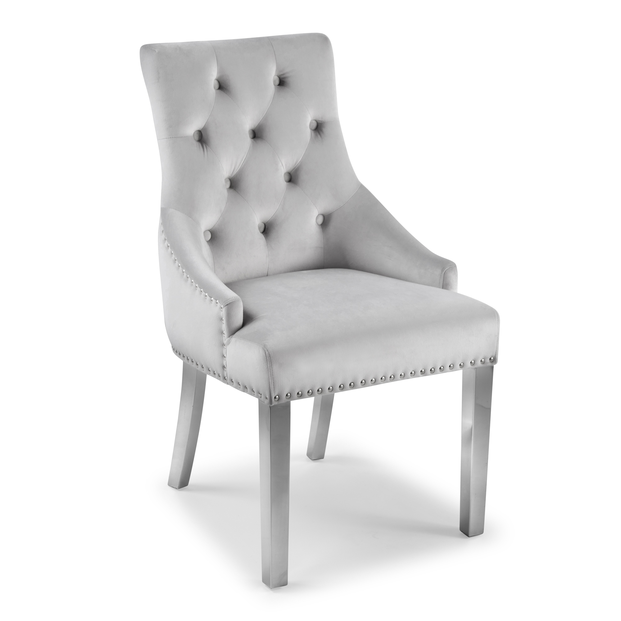 Set of 2 Luxury Chelsea Light Grey Brushed Velvet Scoop Back Dining Room Chair – Steel Legs