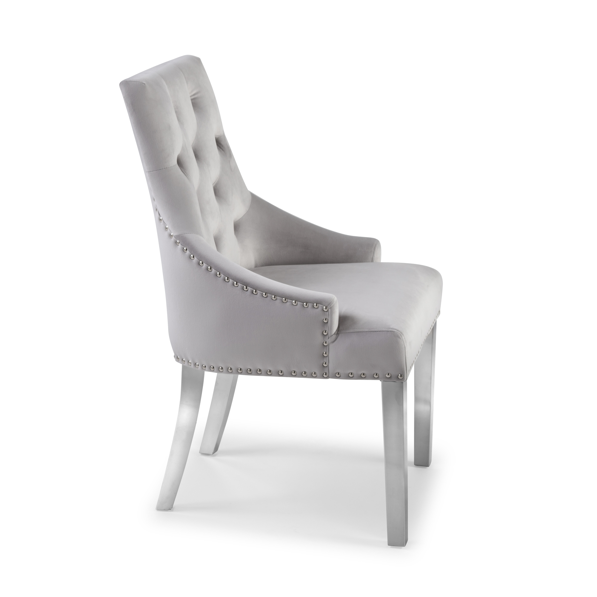 Luxury Chelsea Light Grey Brushed Velvet Scoop Back Dining Room Chair – Steel Legs