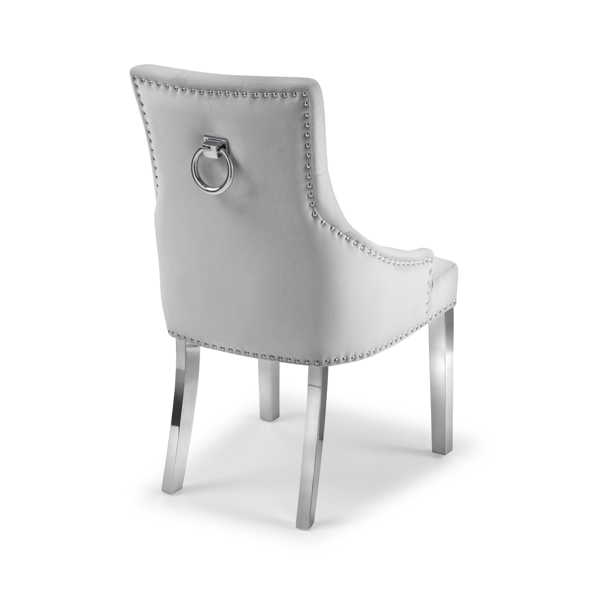 Luxury Chelsea Light Grey Brushed Velvet Scoop Back Dining Room Chair – Steel Legs