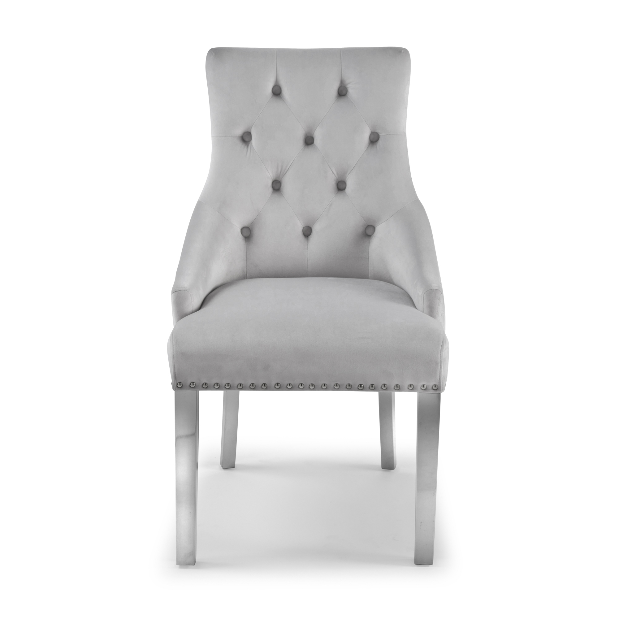 Dove Grey Brushed Velvet Upholstered Scoop Dining Chair with Hoop – Set of